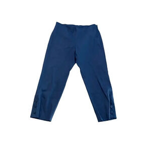 NWT J.Jill Navy Blue Linen Stretch Pull On Button Detail Cropped Pants Size MP